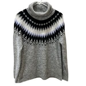Aspen Fair Isle wool blend grey knit turtleneck sweater size Medium